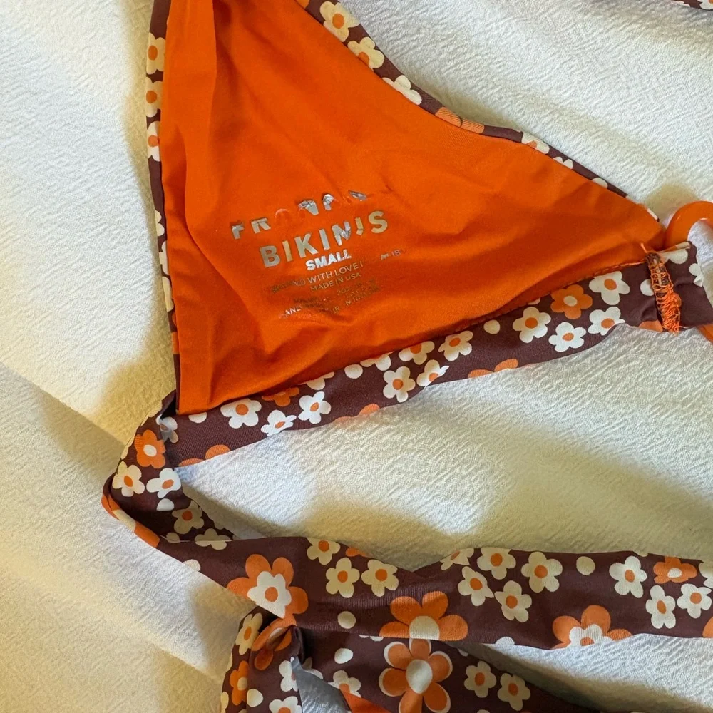 Frankie’s Bikinis Floral Brown & Orange Two-Piece Bikini - Picture 3 of 4